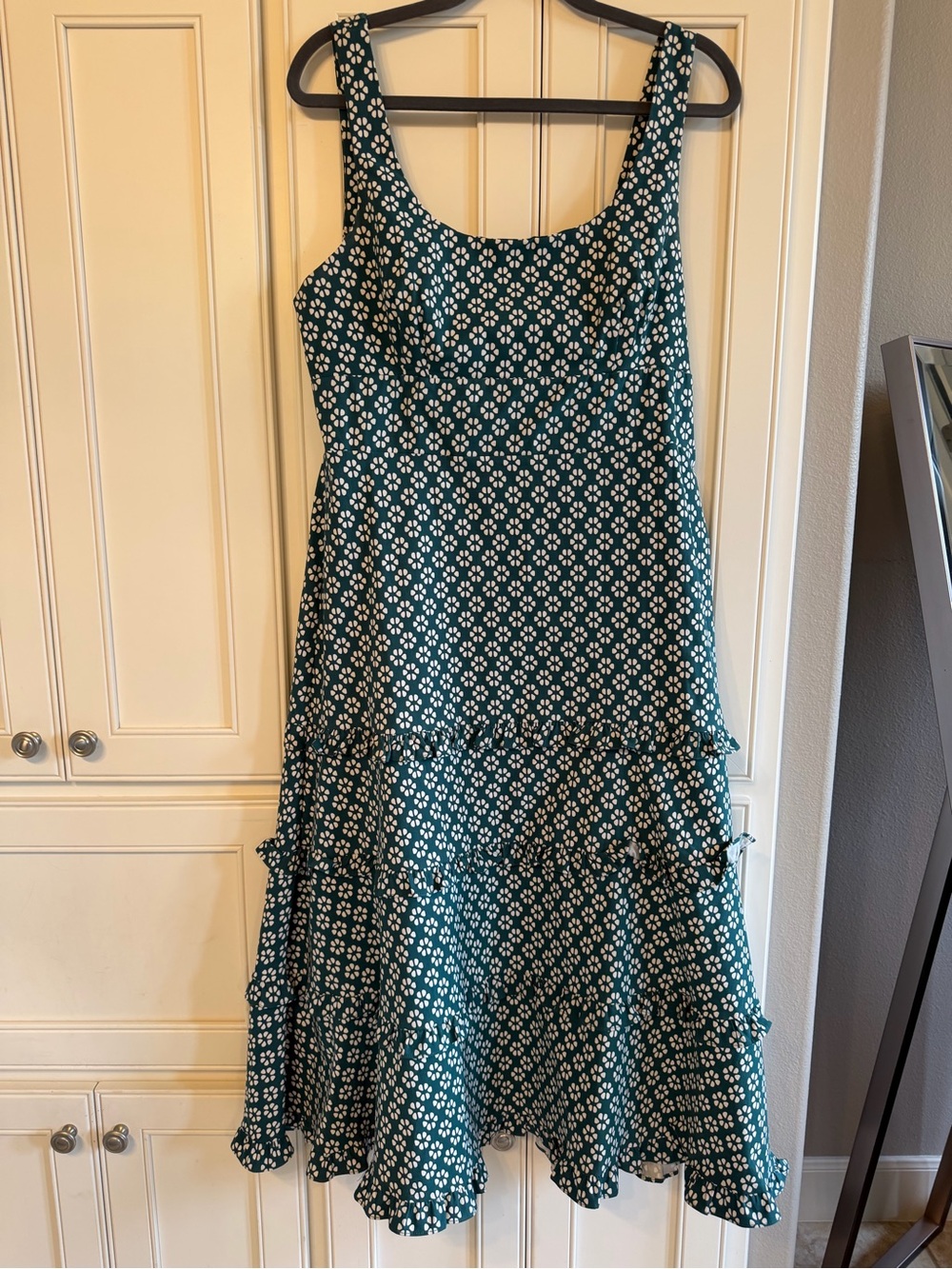Anthropologie The Blythe Square-Neck Tiered Midi Dress Green Floral Size Large - Picture 2 of 10